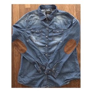 Denim Shirt w/ Suede Elbow Patches